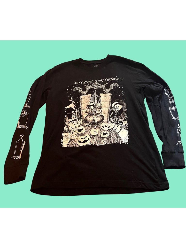 Disney Tim Burtons The Nightmare Before Christmas Black Long Sleeve Shirt Size M